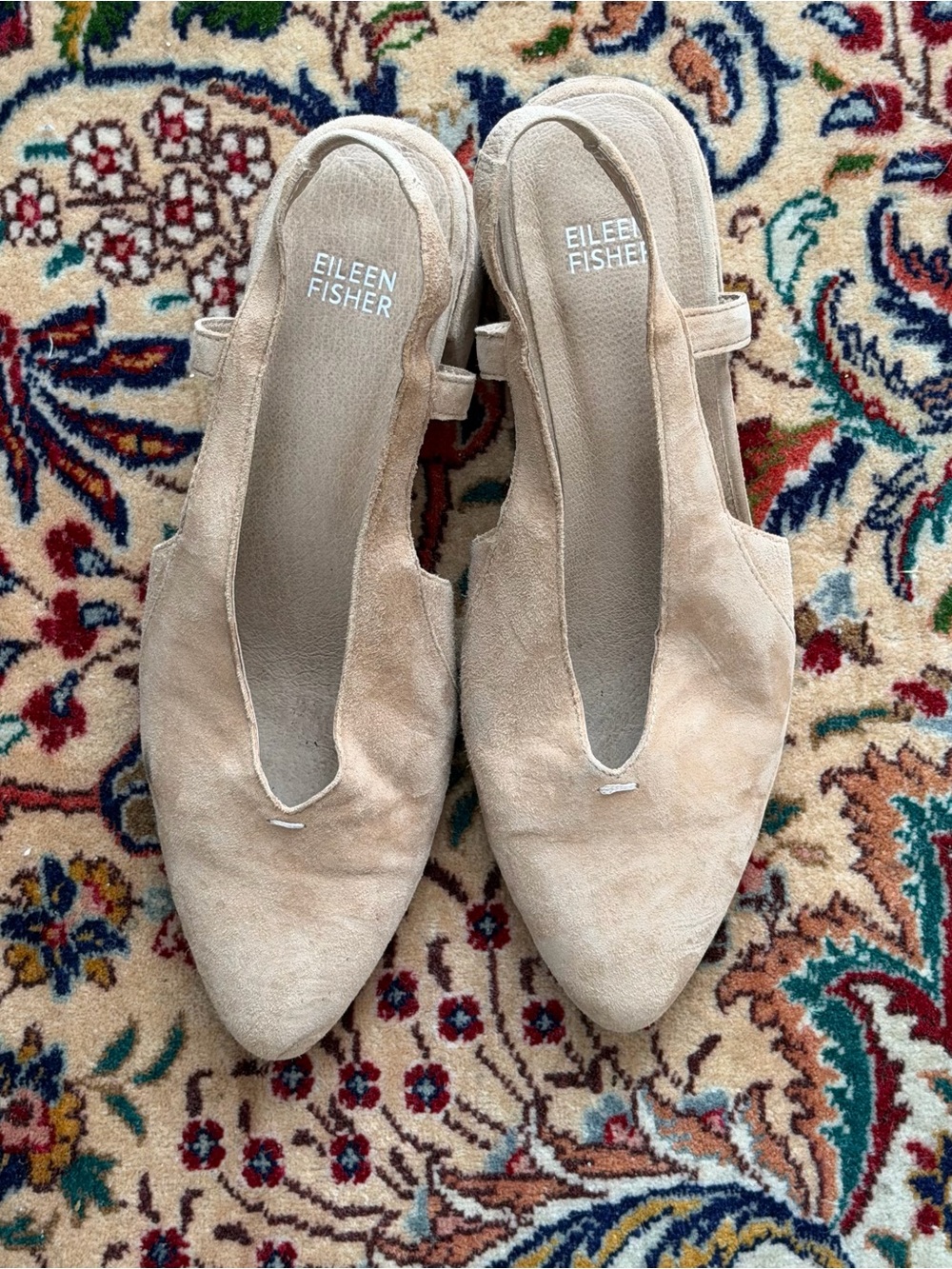 Eileen Fisher Nude Suede Slingback Mules
